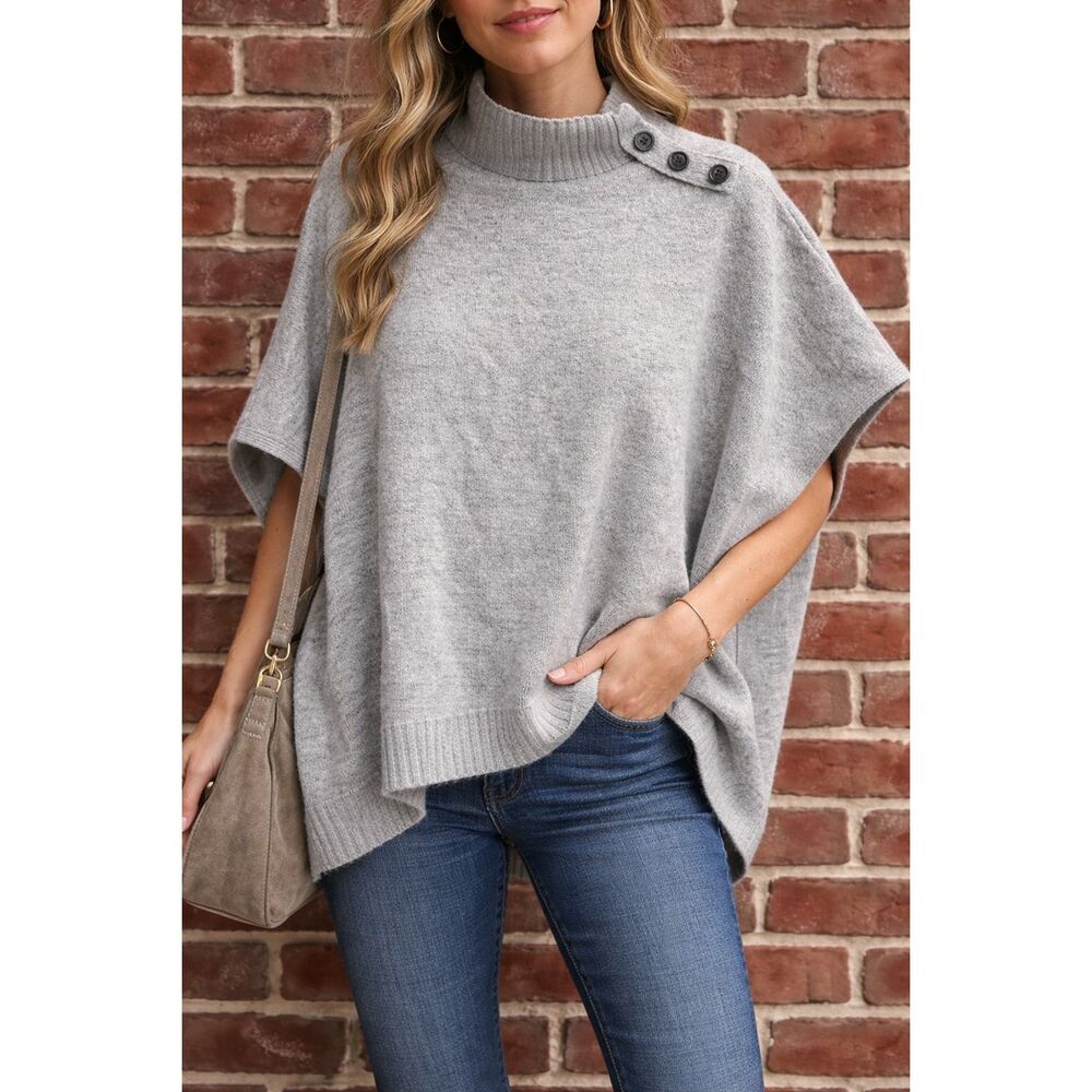Ann Taylor LOFT Outlet Mock Neck Poncho Sweater Gray oversized XS/S NEW
